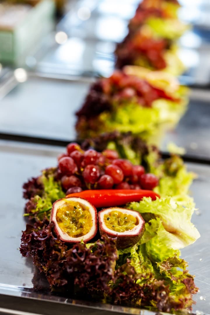 Platter of lettuce, grapes, passion fruit and chilli from the buffet