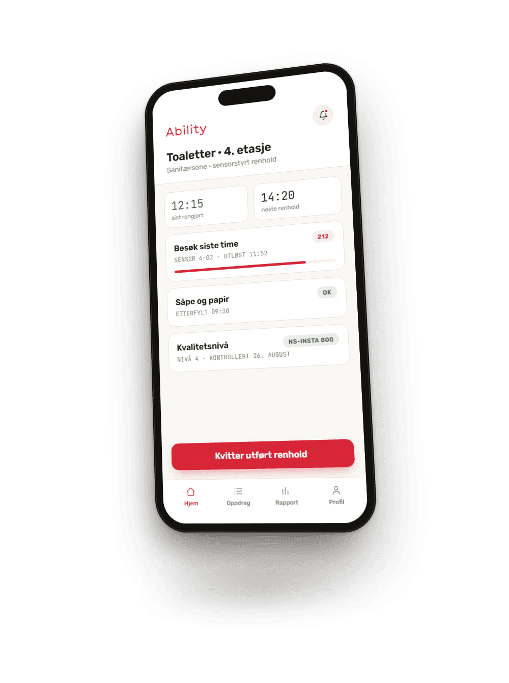 Phone with Ability's sanitary-zone app for sensor-driven cleaning